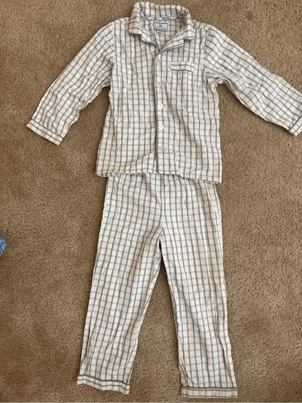 Petite Plume Kids Grey Plaid Cotton Pajama Set